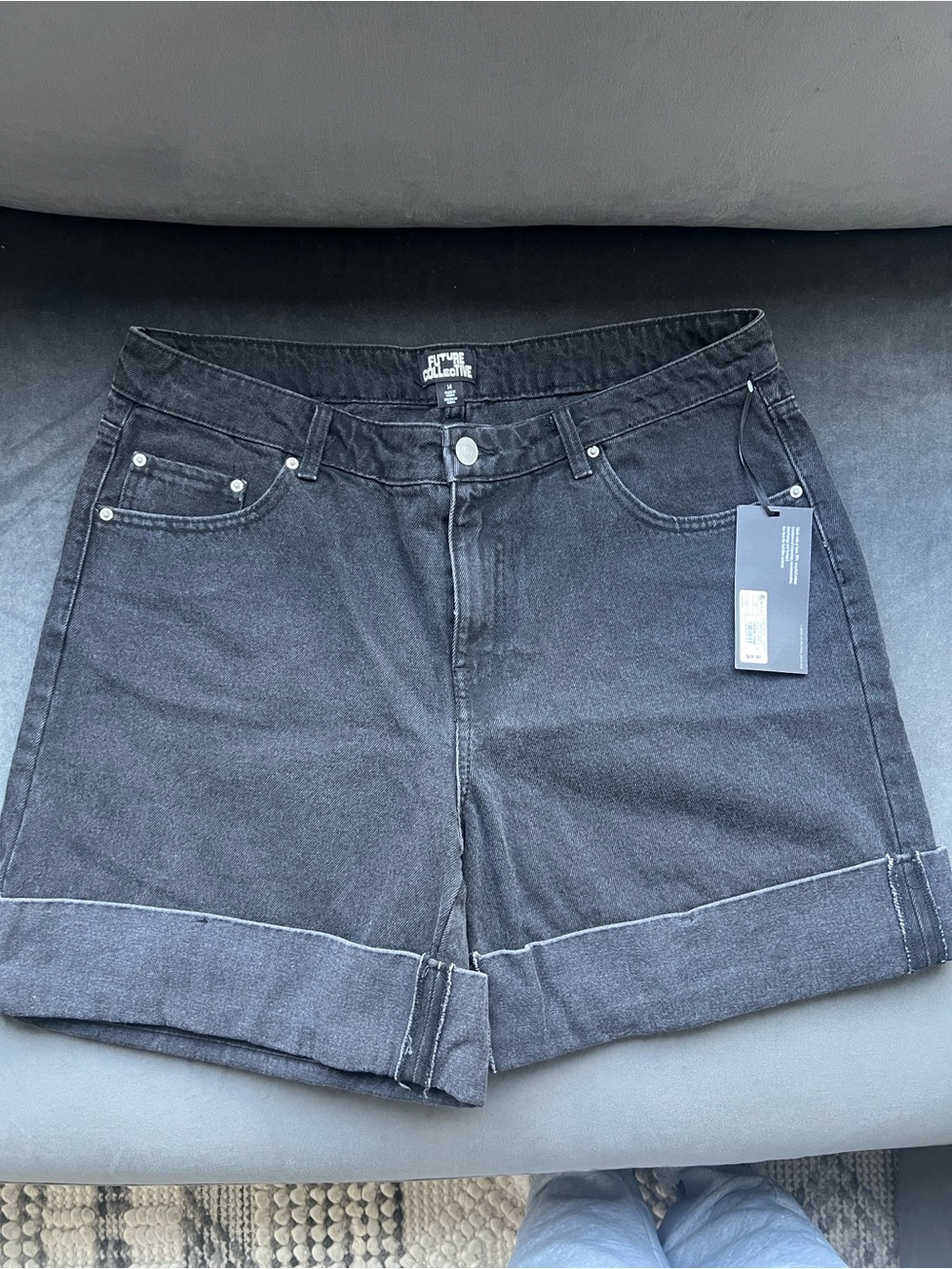 Future Collective Black Cuffed Denim Shorts